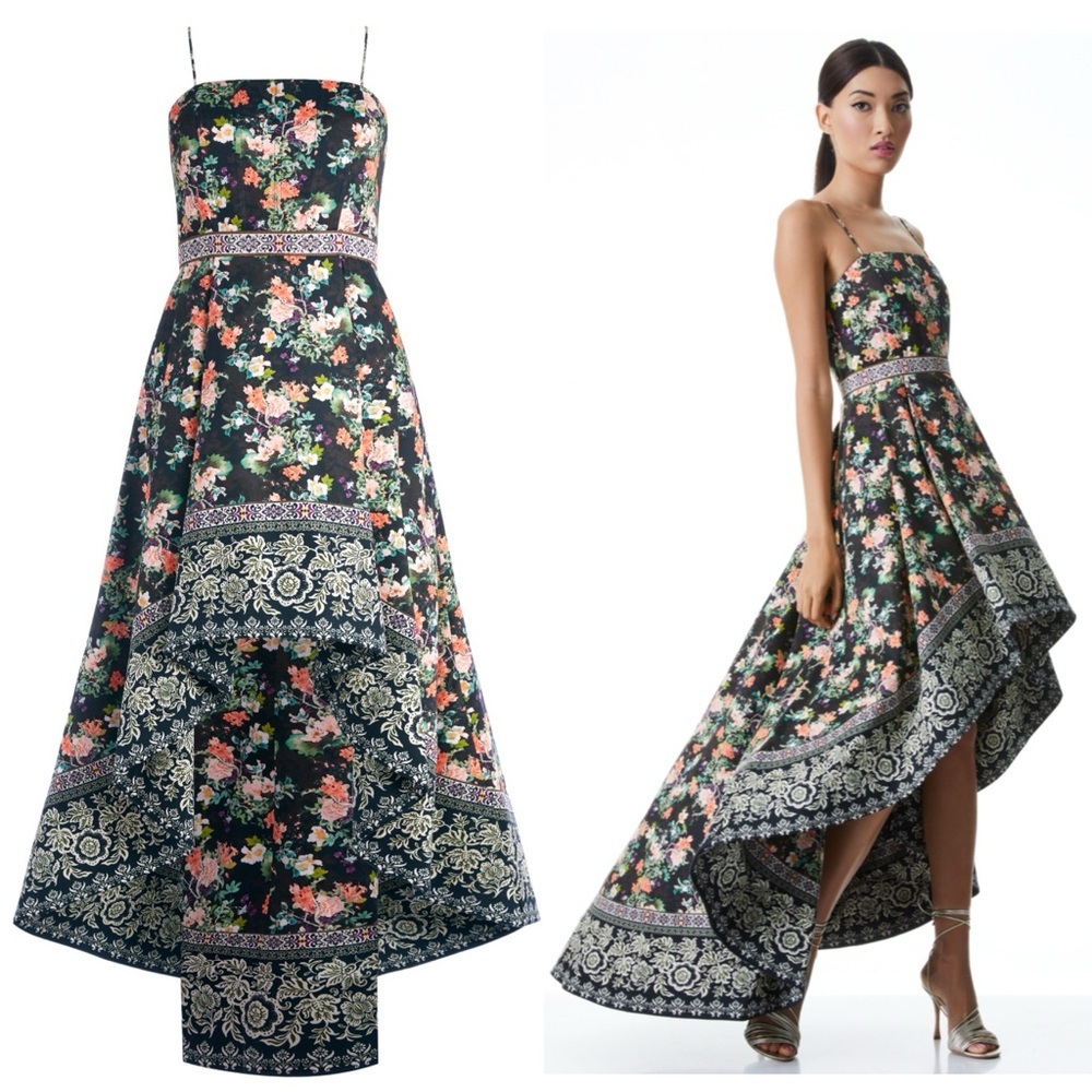 Alice + Olivia Florence High Low Gown in Dream Castle Multi Floral Print - 0